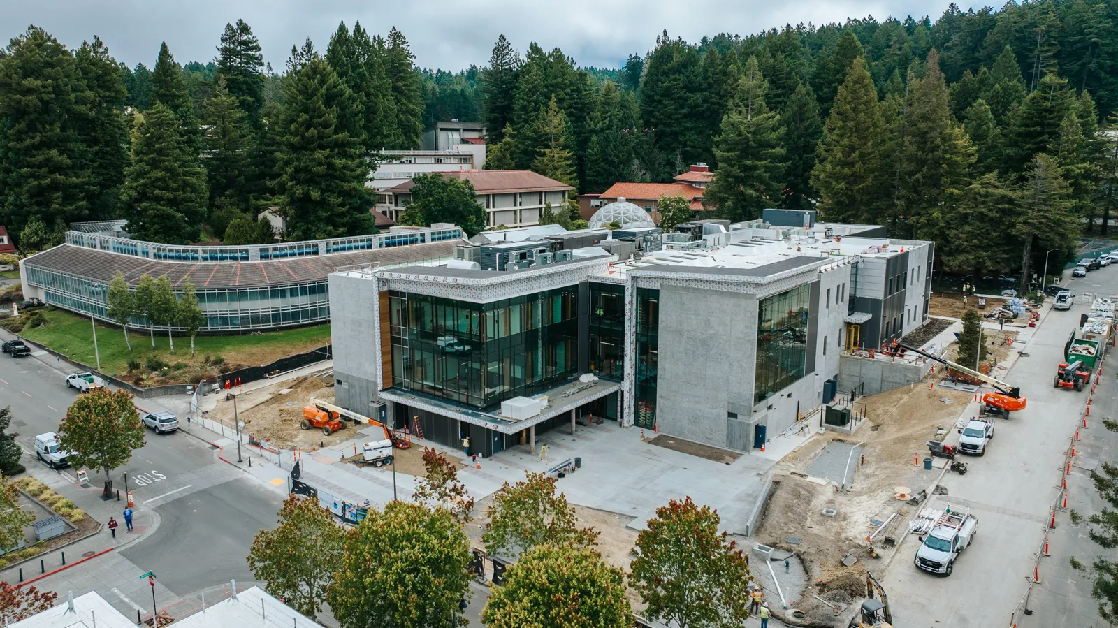 New academic building under construction, aerial progress documentation