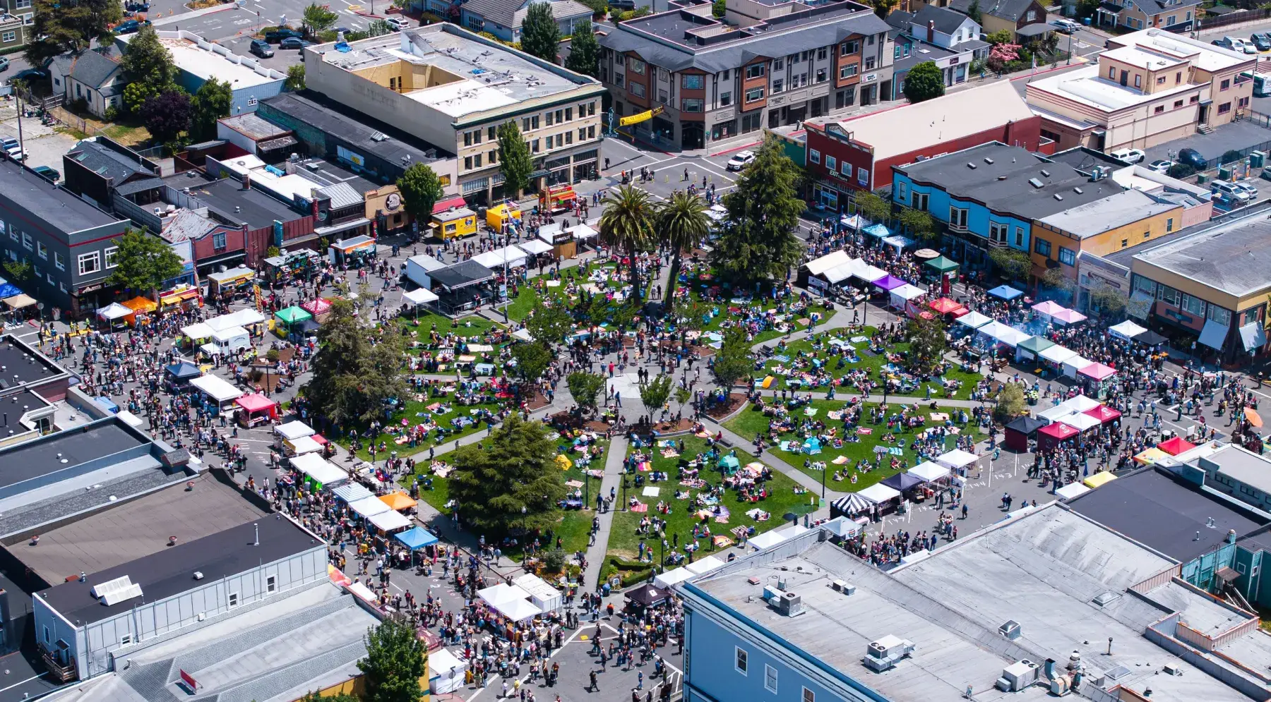 Drone aerial above the 2025 Eureka Oyster Festival crowd